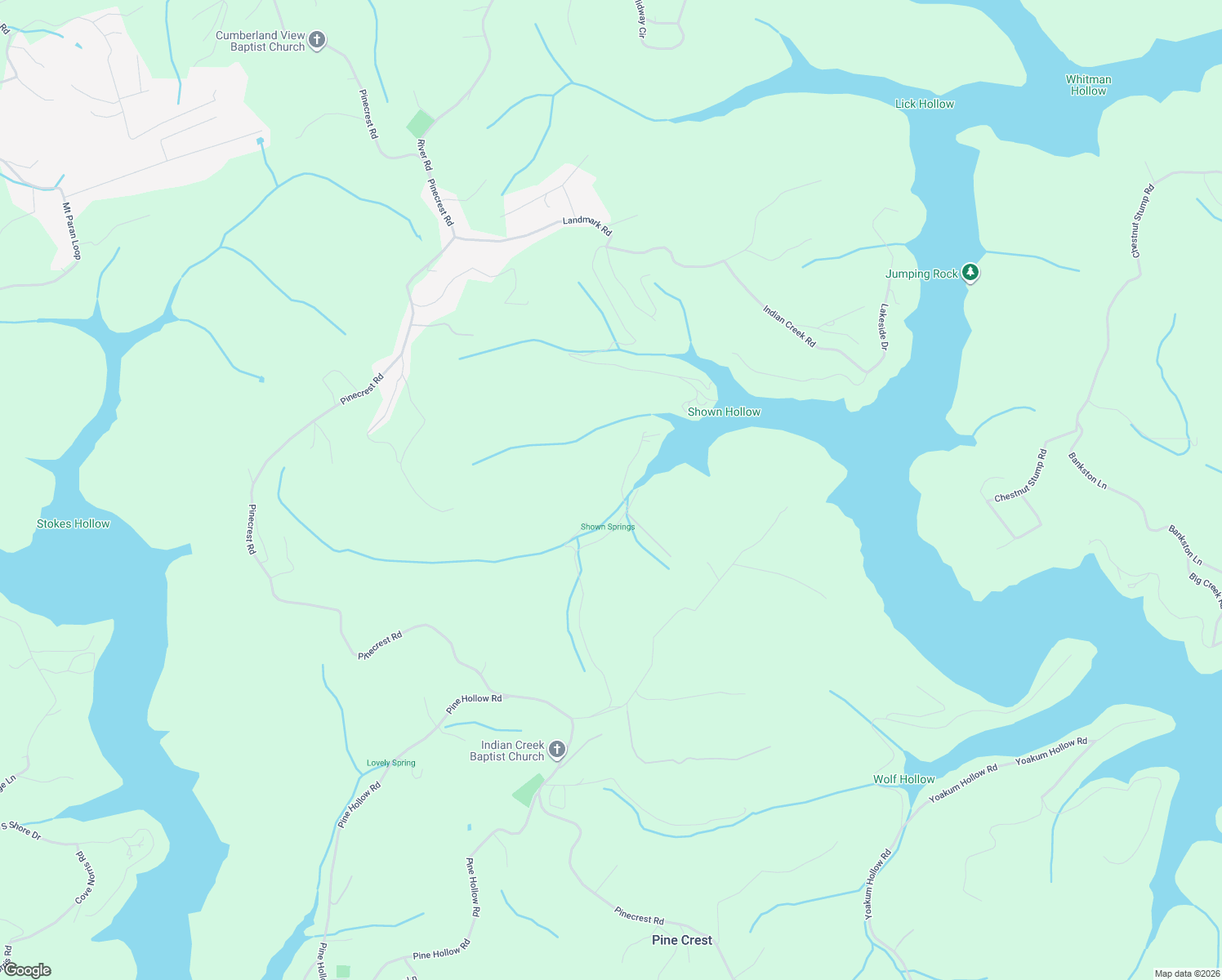 map of restaurants, bars, coffee shops, grocery stores, and more near 172 Hollow Pointe Lane in Jacksboro