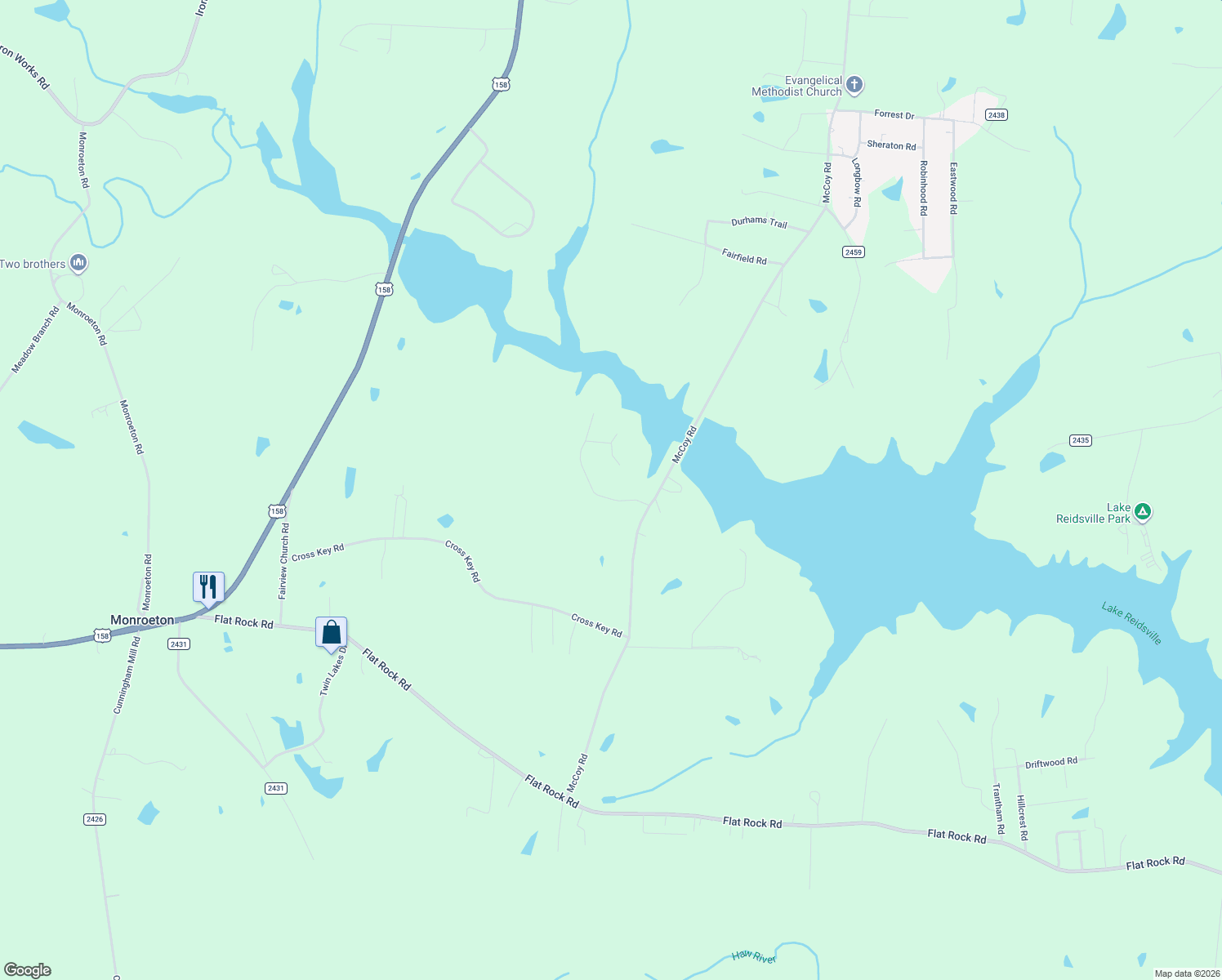 map of restaurants, bars, coffee shops, grocery stores, and more near 150 Mallard Court in Reidsville