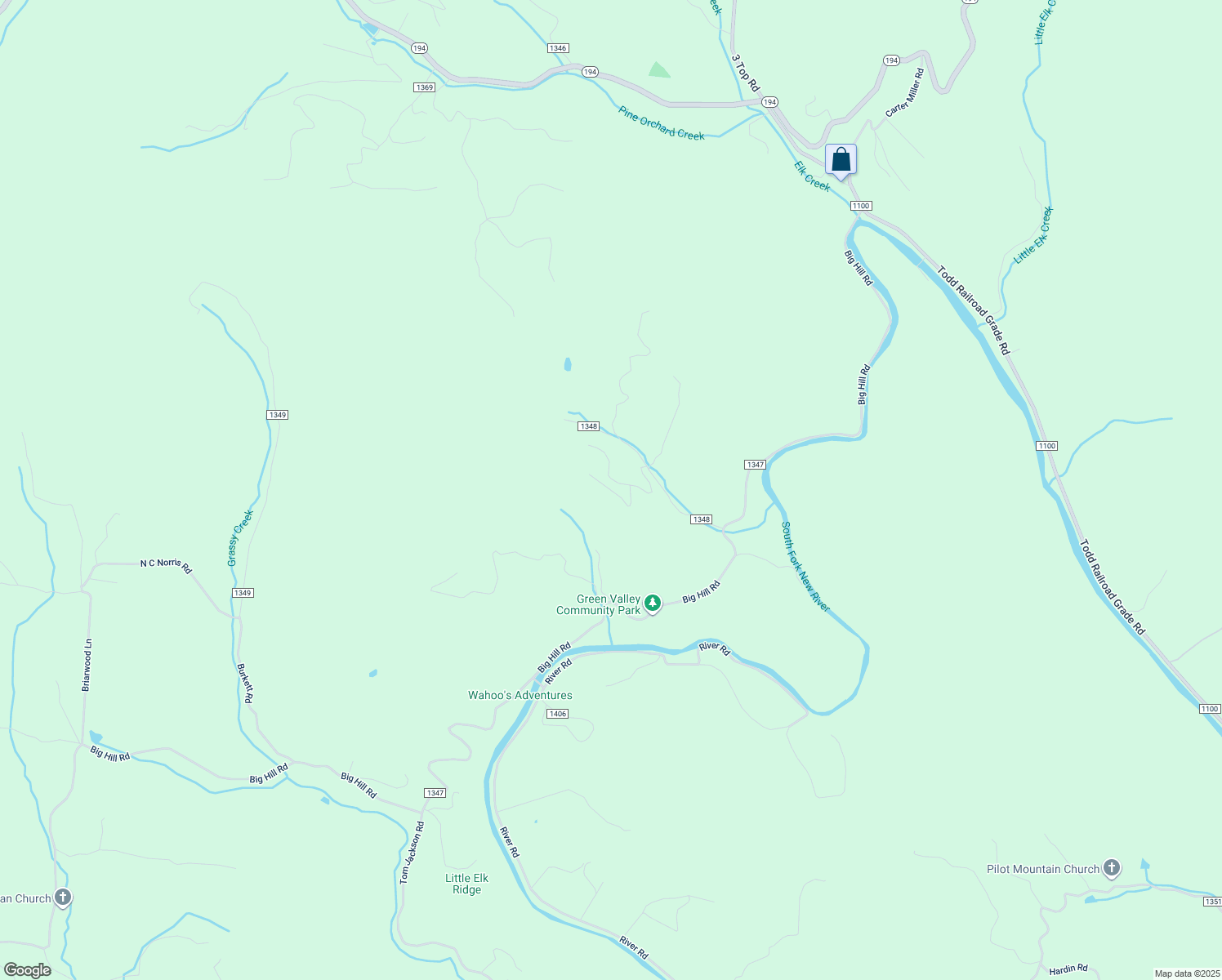 map of restaurants, bars, coffee shops, grocery stores, and more near Cooper Ridge Road in Watauga County