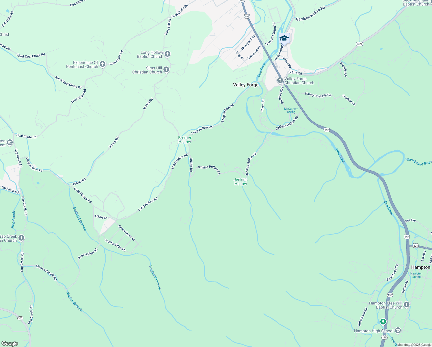 map of restaurants, bars, coffee shops, grocery stores, and more near 391 Jenkins Hollow Road in Elizabethton