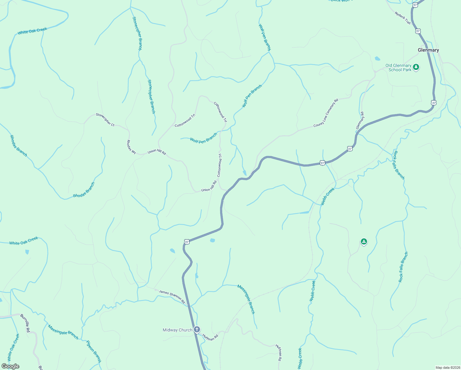 map of restaurants, bars, coffee shops, grocery stores, and more near 9615 Morgan County Highway in Sunbright