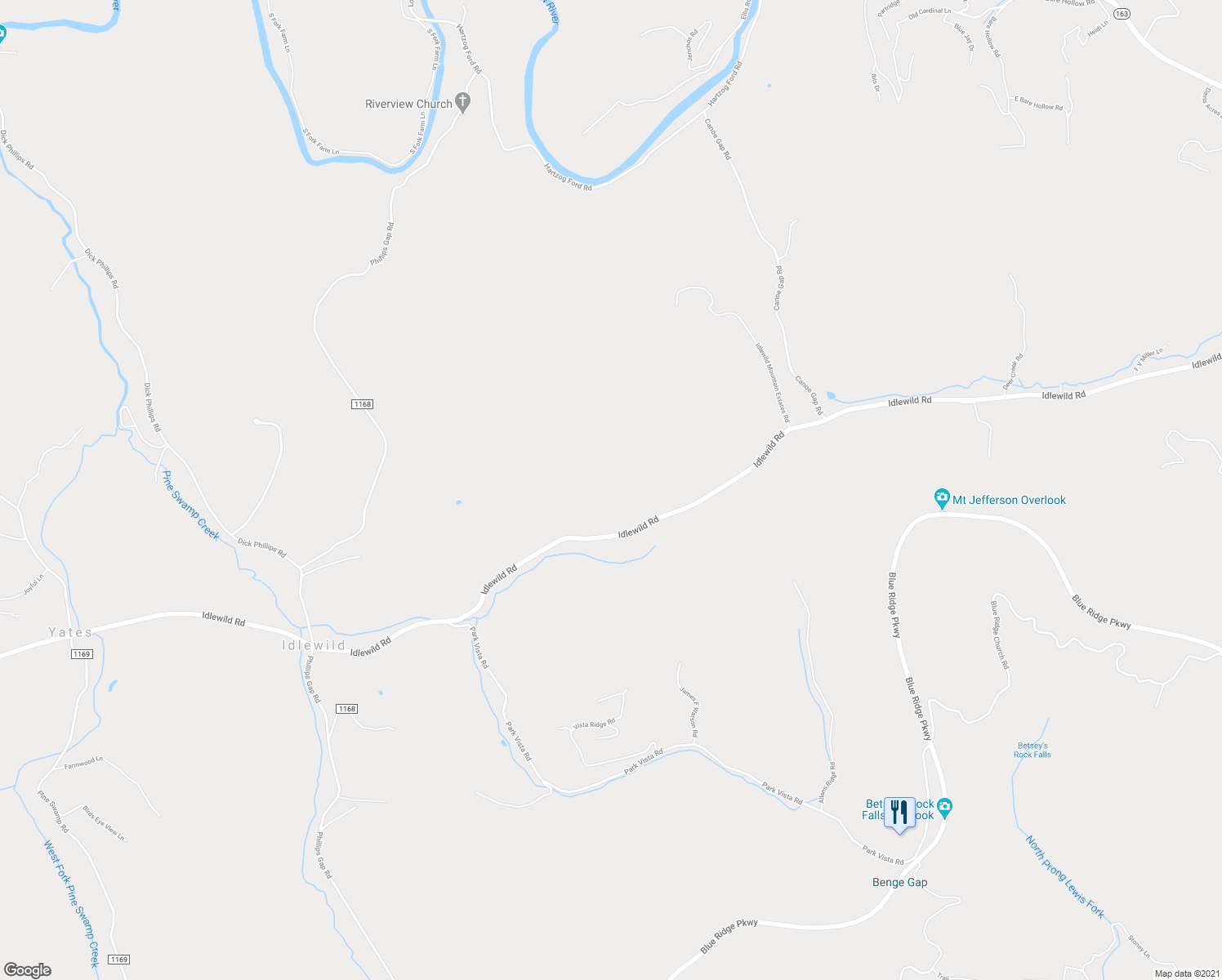 map of restaurants, bars, coffee shops, grocery stores, and more near 2814 Idlewild Road in West Jefferson