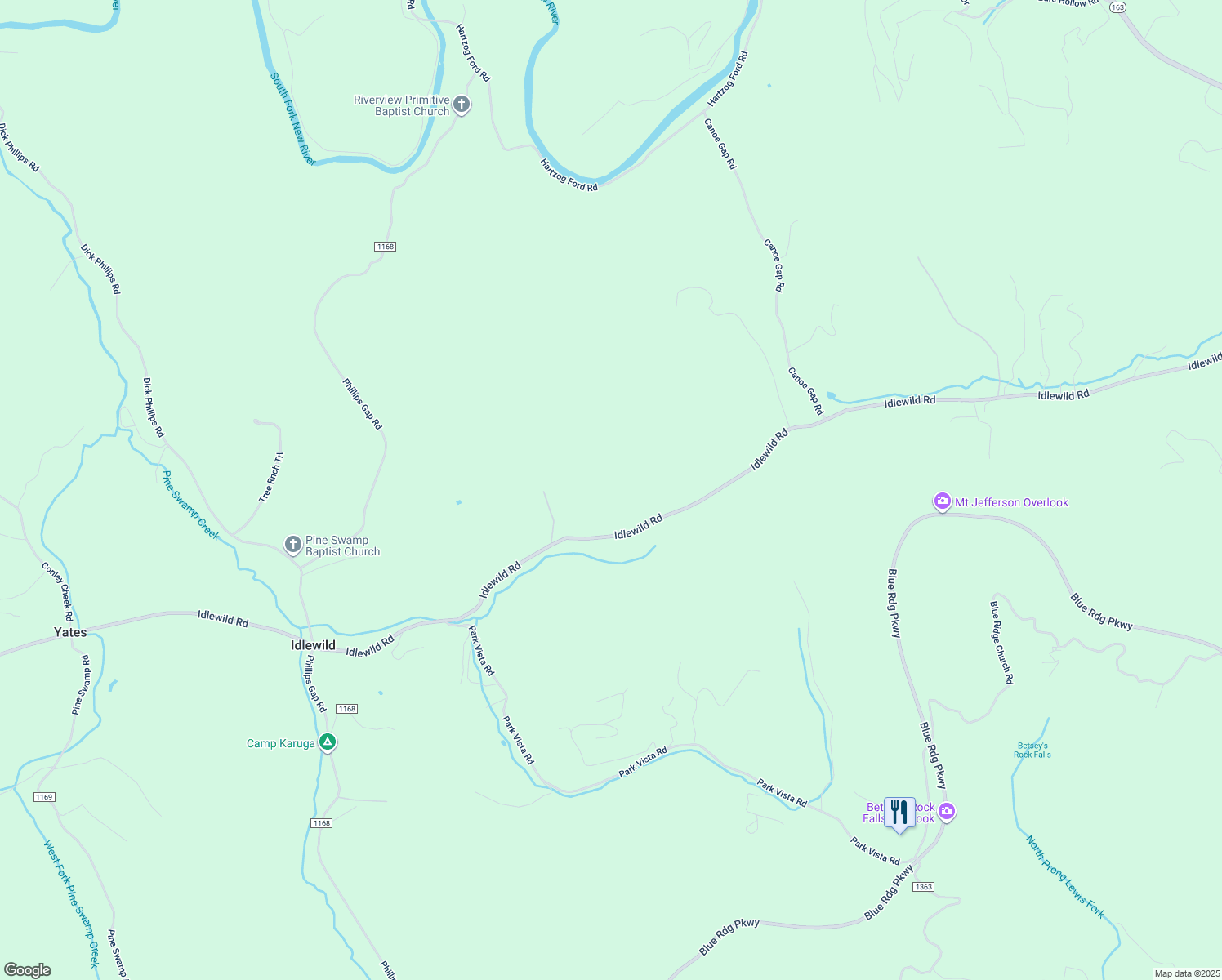 map of restaurants, bars, coffee shops, grocery stores, and more near 2814 Idlewild Road in West Jefferson