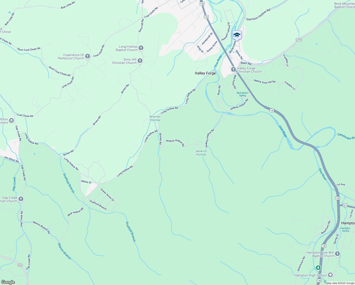 map of restaurants, bars, coffee shops, grocery stores, and more near 391 Jenkins Hollow Rd in Elizabethton