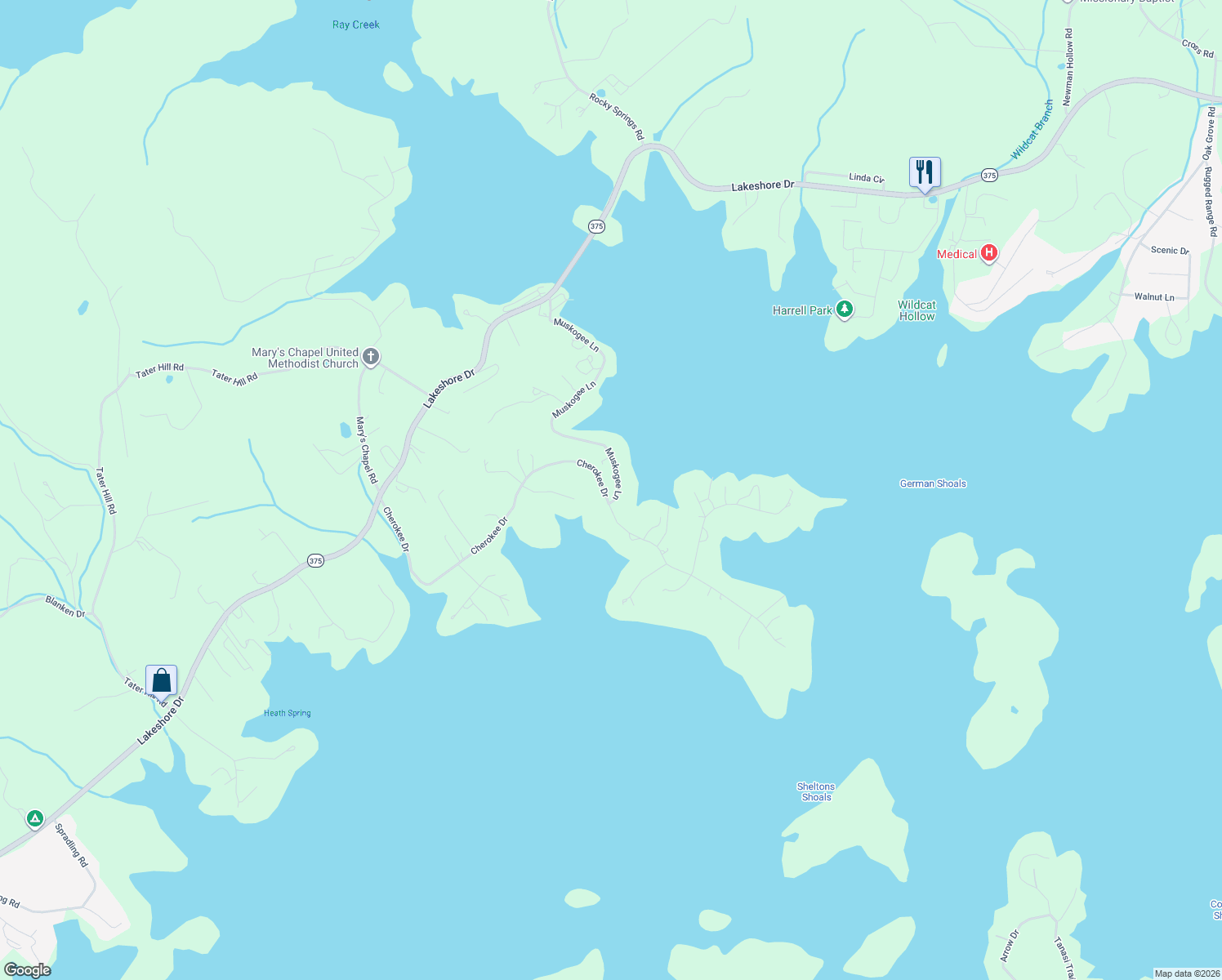 map of restaurants, bars, coffee shops, grocery stores, and more near 1903 Cherokee Drive in Bean Station