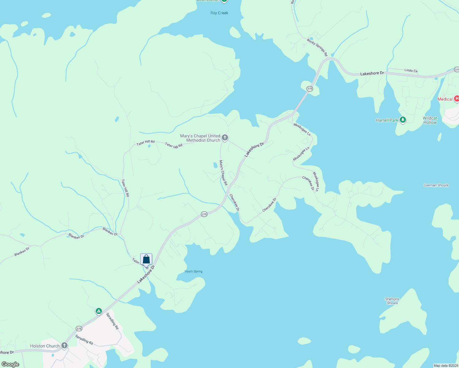 map of restaurants, bars, coffee shops, grocery stores, and more near 4860 Lakeshore Drive in Bean Station