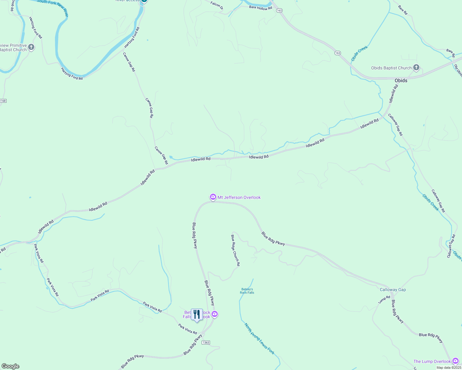 map of restaurants, bars, coffee shops, grocery stores, and more near 319 Waltons Mountain Road in West Jefferson