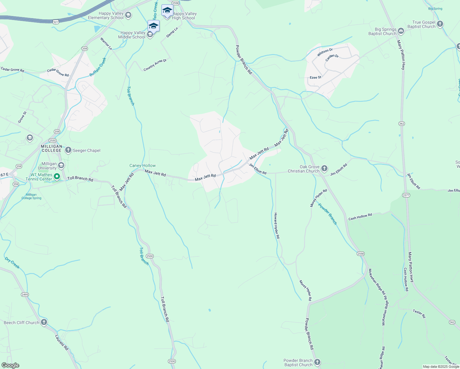 map of restaurants, bars, coffee shops, grocery stores, and more near 115 Tami Dr in Johnson City