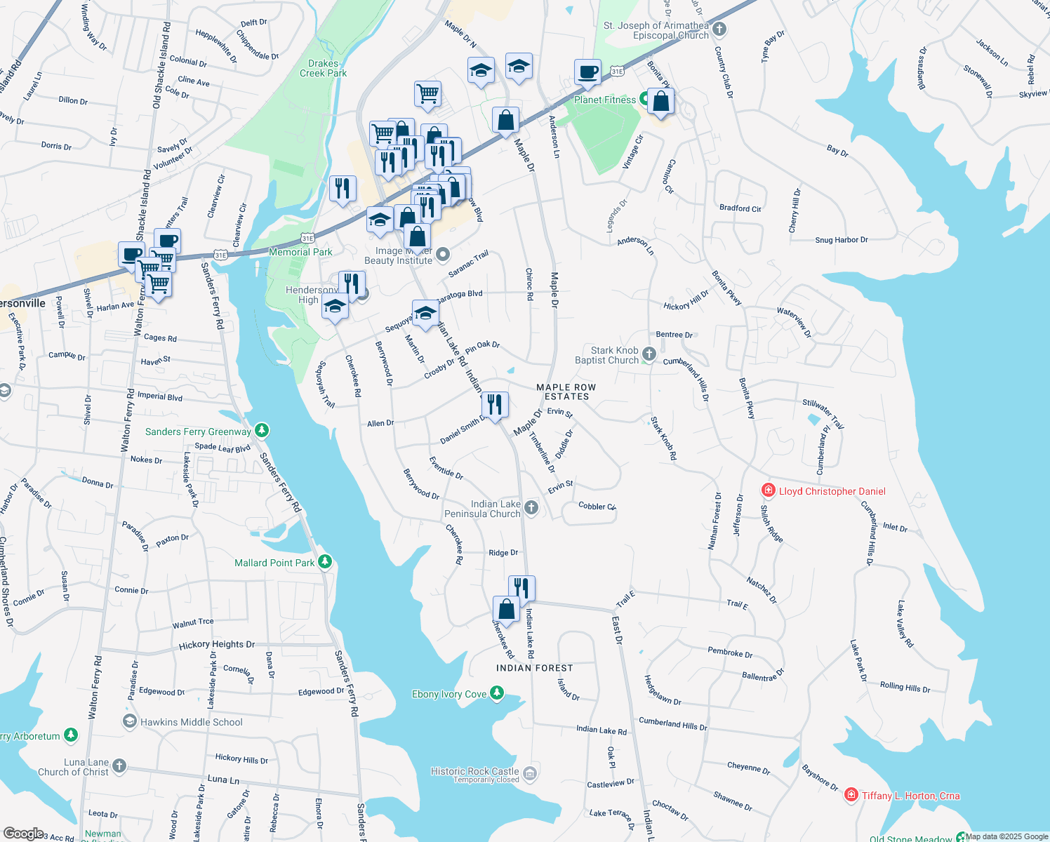 map of restaurants, bars, coffee shops, grocery stores, and more near 178 Maple Dr in Hendersonville