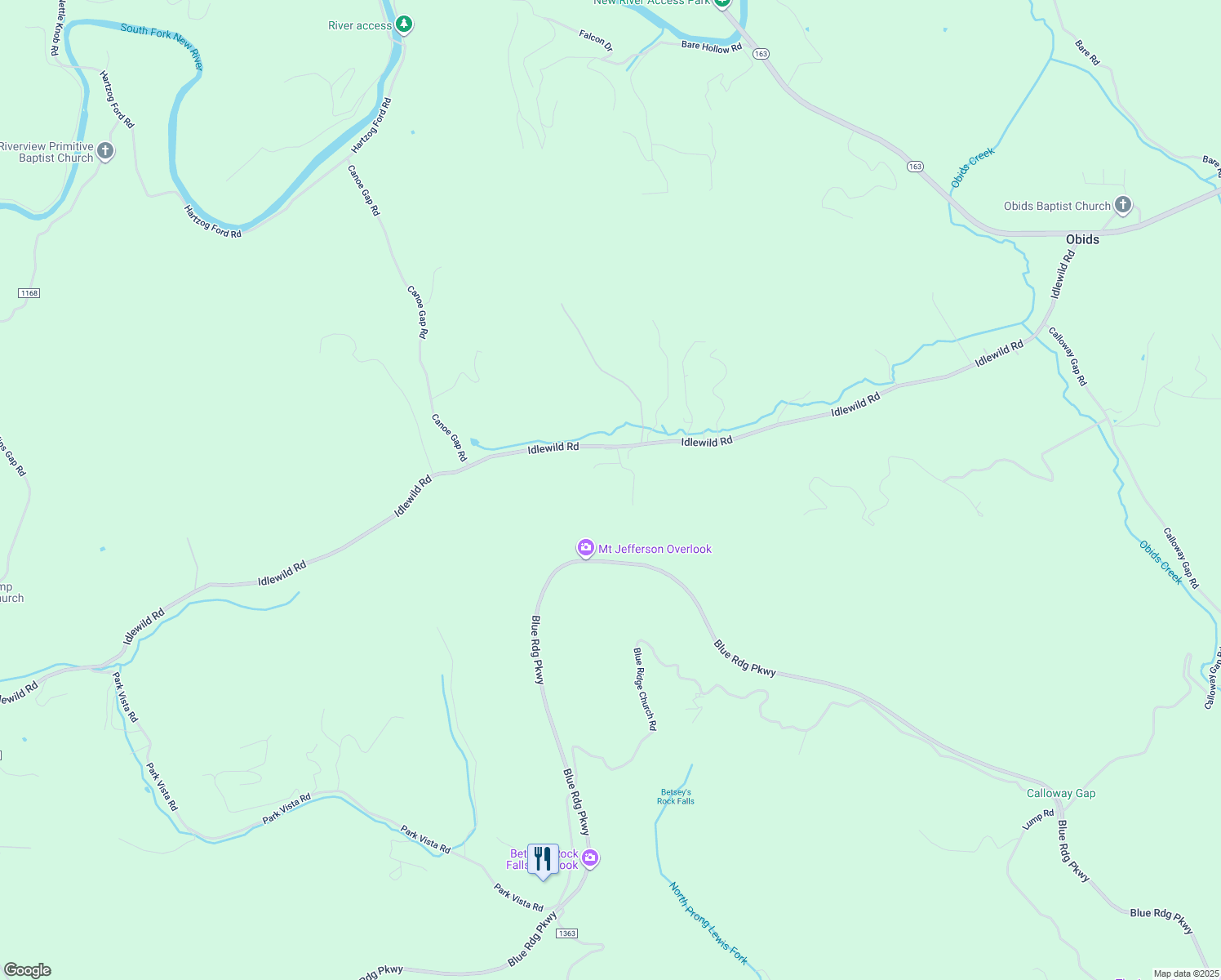 map of restaurants, bars, coffee shops, grocery stores, and more near 176 Waltons Mountain Road in West Jefferson