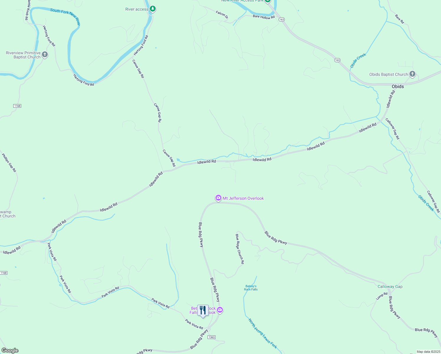 map of restaurants, bars, coffee shops, grocery stores, and more near 180 Waltons Mountain Road in West Jefferson