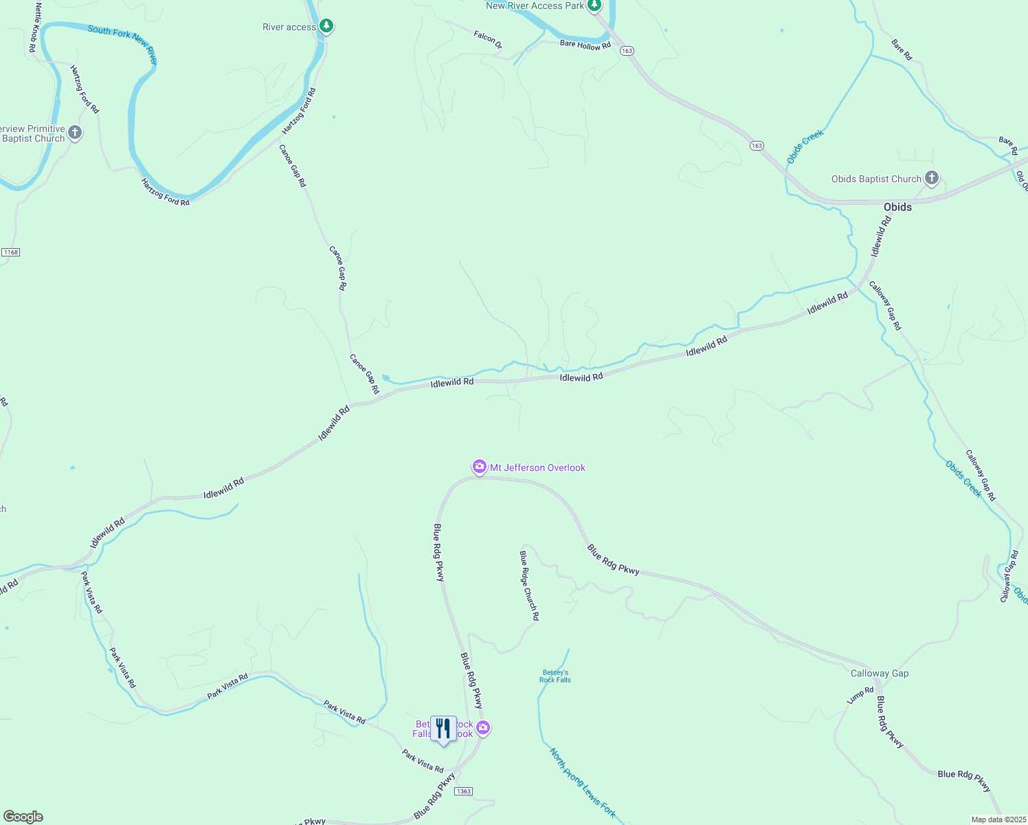 map of restaurants, bars, coffee shops, grocery stores, and more near 192 Waltons Mountain Road in West Jefferson