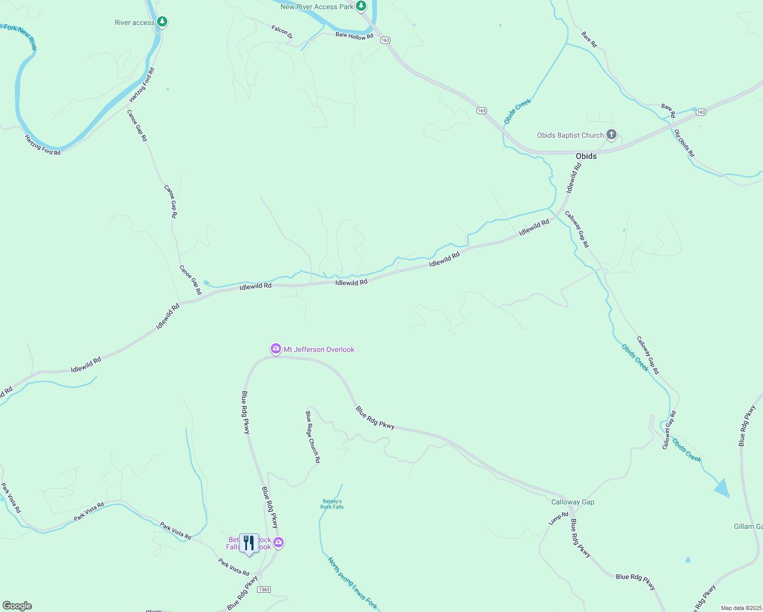 map of restaurants, bars, coffee shops, grocery stores, and more near 1329 Idlewild Road in West Jefferson