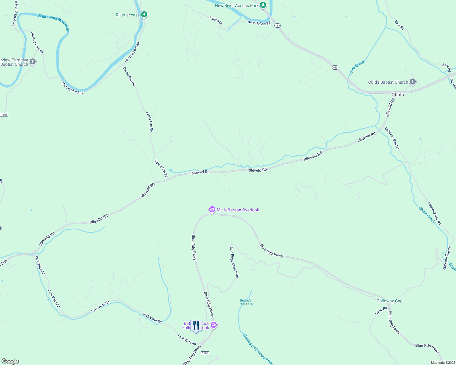 map of restaurants, bars, coffee shops, grocery stores, and more near 192 Waltons Mountain Road in West Jefferson