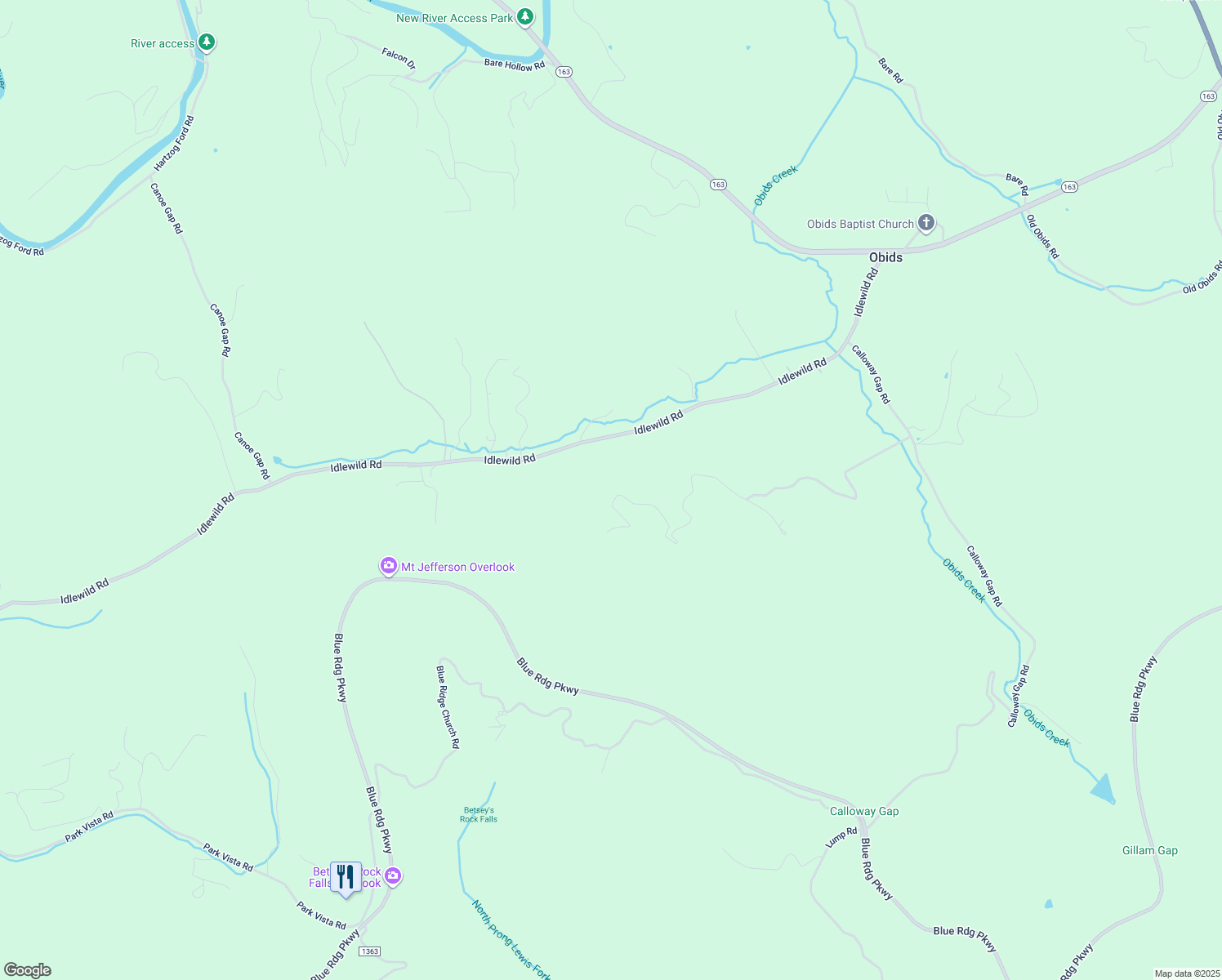 map of restaurants, bars, coffee shops, grocery stores, and more near 1544 Hidden Spring Road in West Jefferson