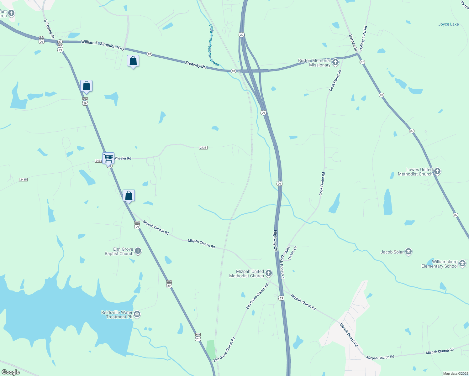 map of restaurants, bars, coffee shops, grocery stores, and more near 338 Crabapple Rd in Reidsville