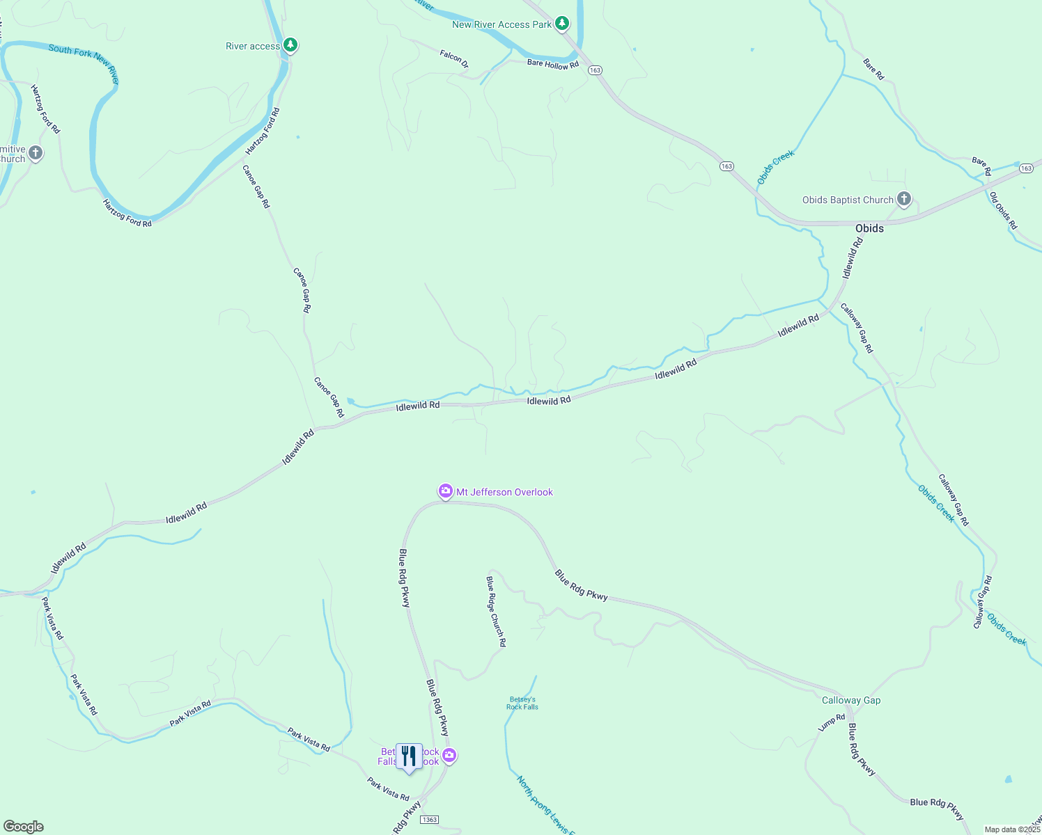 map of restaurants, bars, coffee shops, grocery stores, and more near 1531 Idlewild Road in West Jefferson