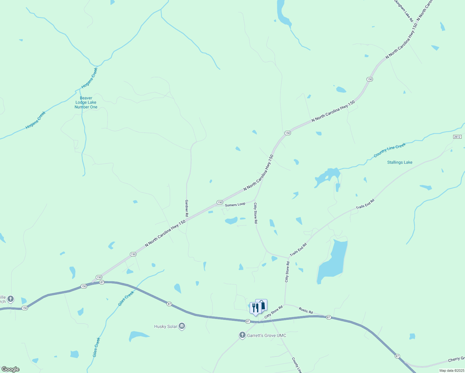 map of restaurants, bars, coffee shops, grocery stores, and more near 2946 North North Carolina Highway 150 in Reidsville