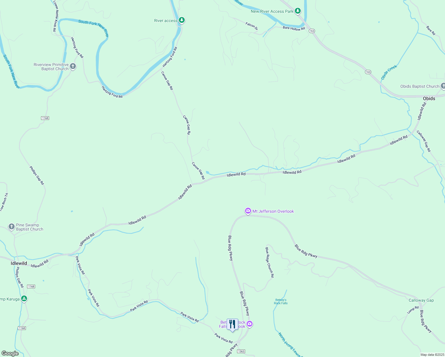 map of restaurants, bars, coffee shops, grocery stores, and more near 2041 Idlewild Road in West Jefferson