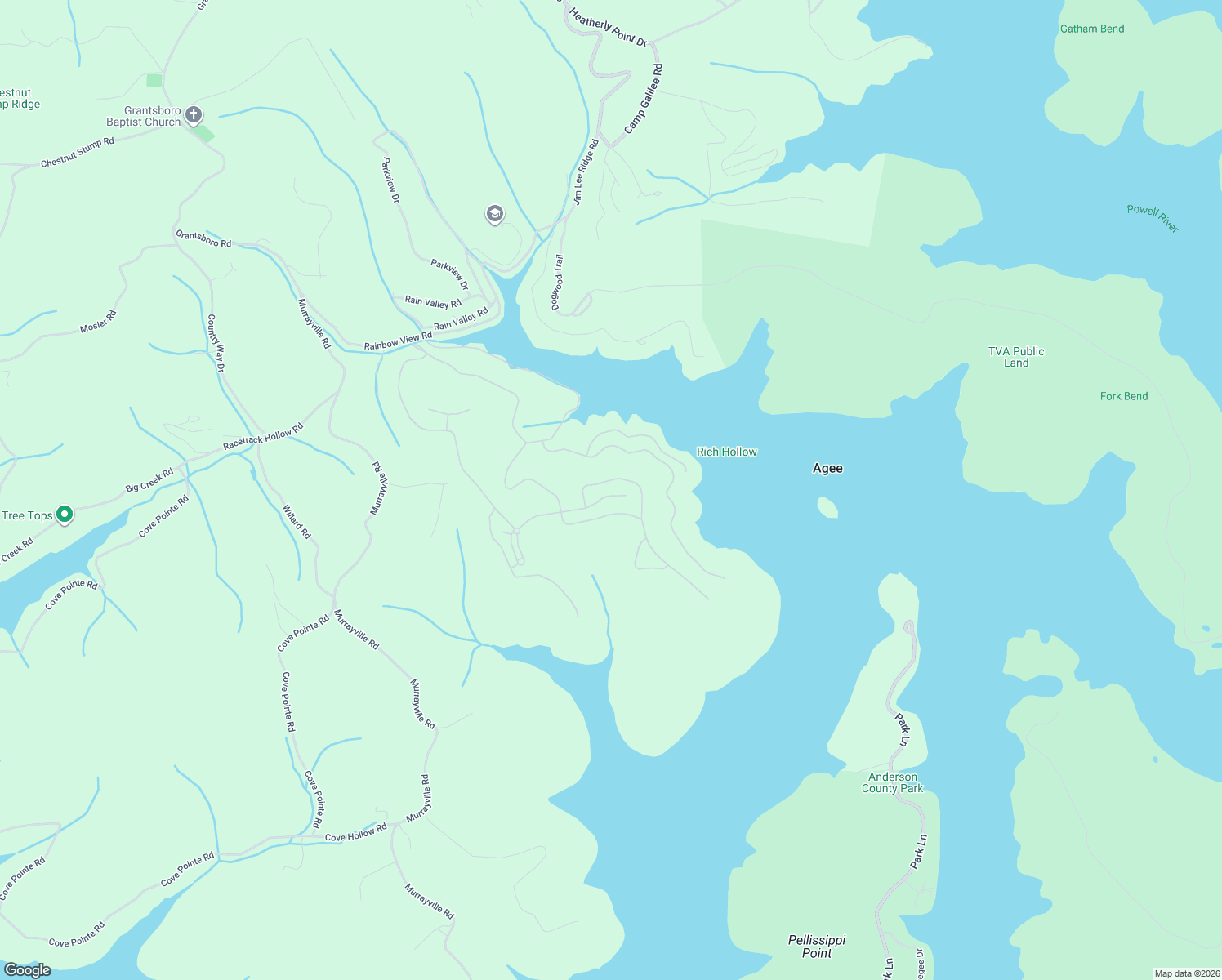 map of restaurants, bars, coffee shops, grocery stores, and more near 257 Prestige Ridge in LaFollette