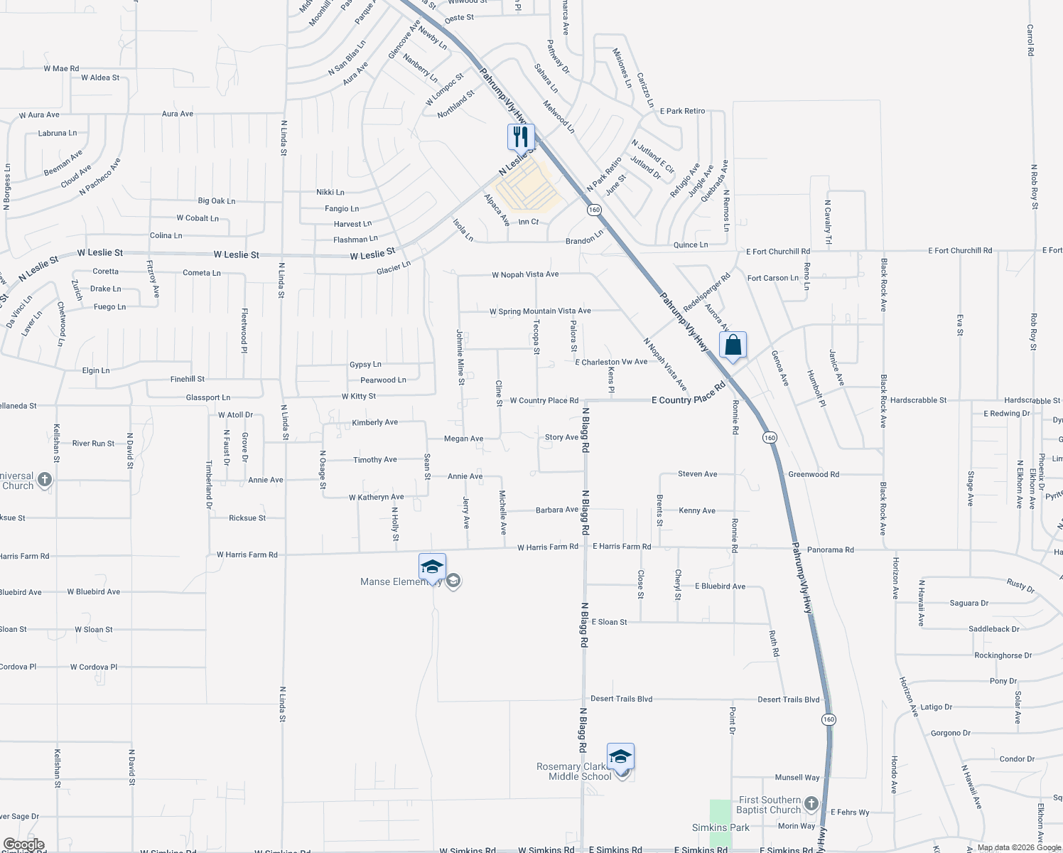 map of restaurants, bars, coffee shops, grocery stores, and more near 170 Story Avenue in Pahrump
