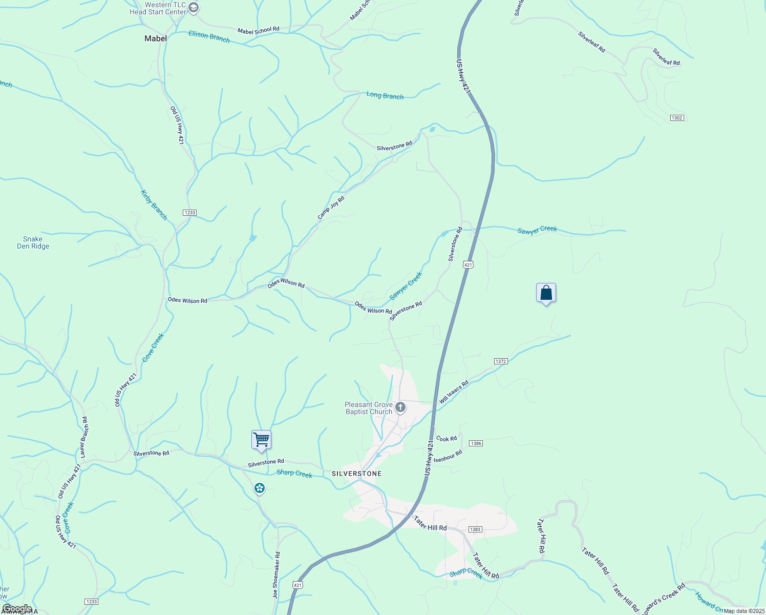 map of restaurants, bars, coffee shops, grocery stores, and more near 1199 Odes Wilson Road in Zionville