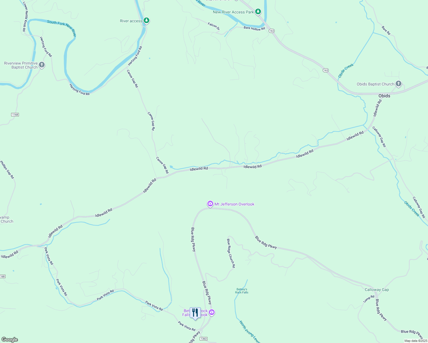 map of restaurants, bars, coffee shops, grocery stores, and more near 1809 Idlewild Road in West Jefferson