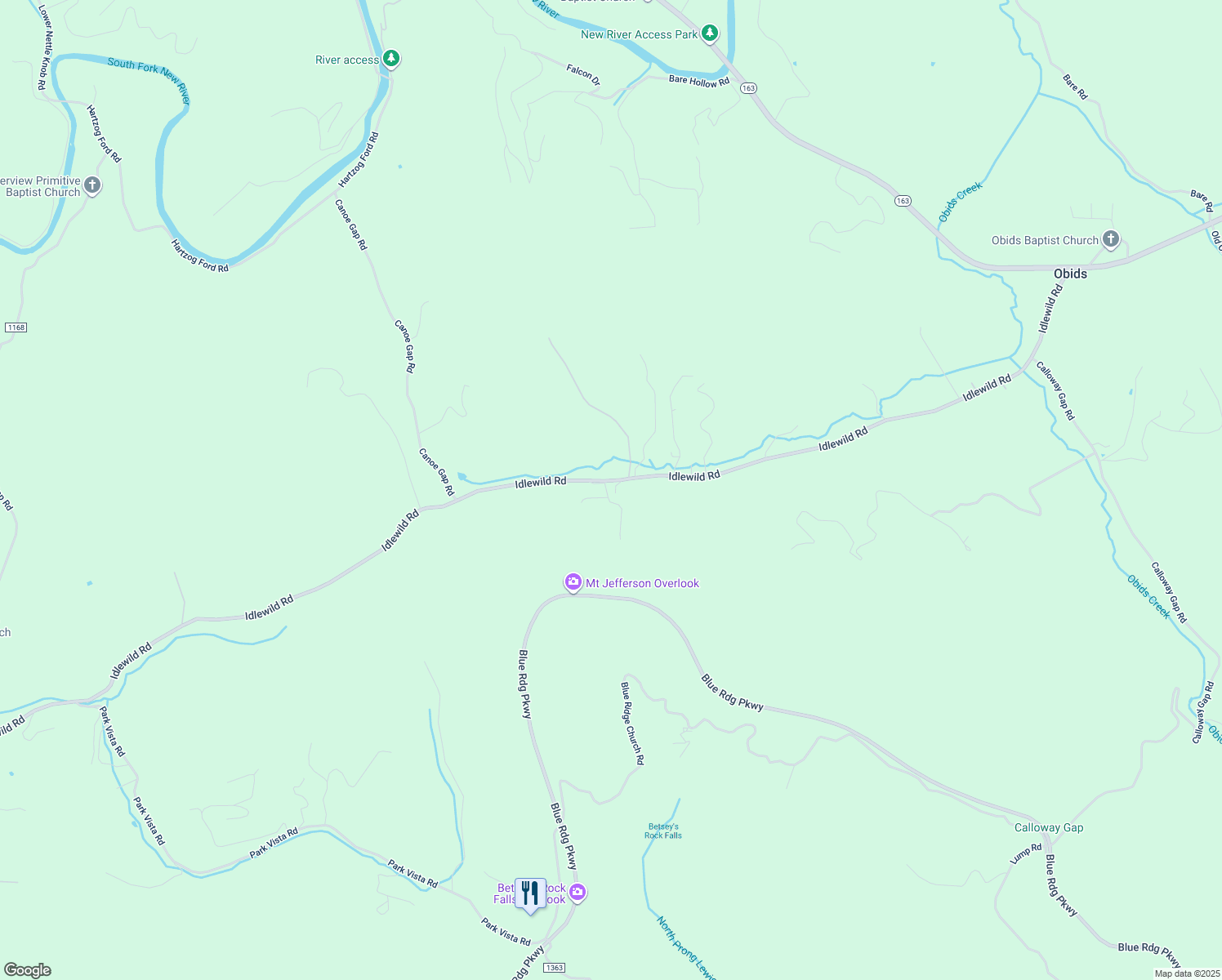 map of restaurants, bars, coffee shops, grocery stores, and more near 165 Waltons Mountain Road in West Jefferson