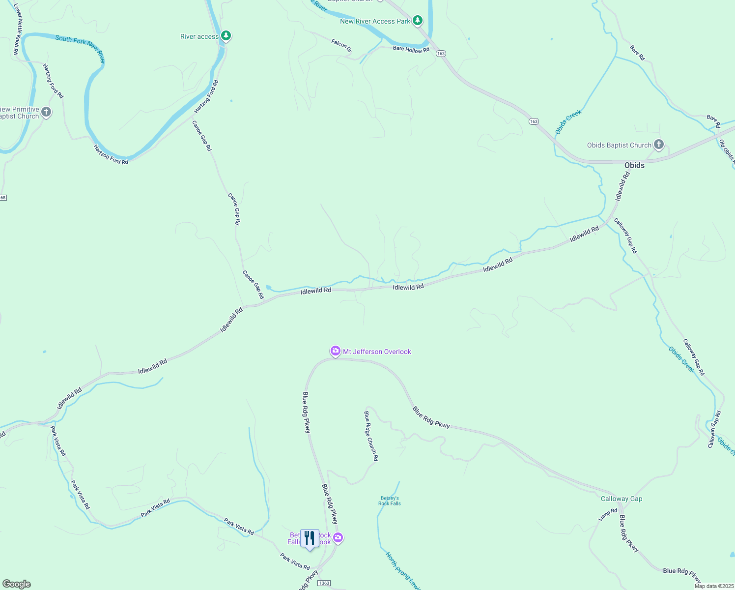 map of restaurants, bars, coffee shops, grocery stores, and more near 1673 Idlewild Road in West Jefferson