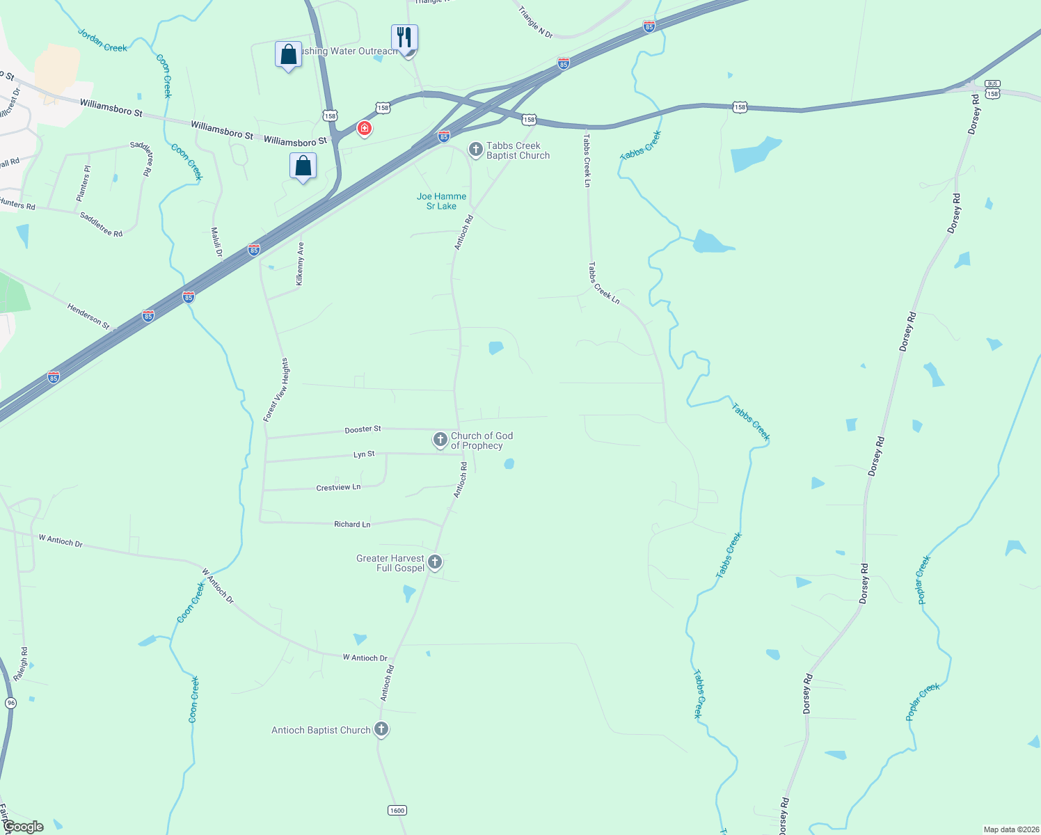 map of restaurants, bars, coffee shops, grocery stores, and more near 4098 Charlie Harris Road in Oxford