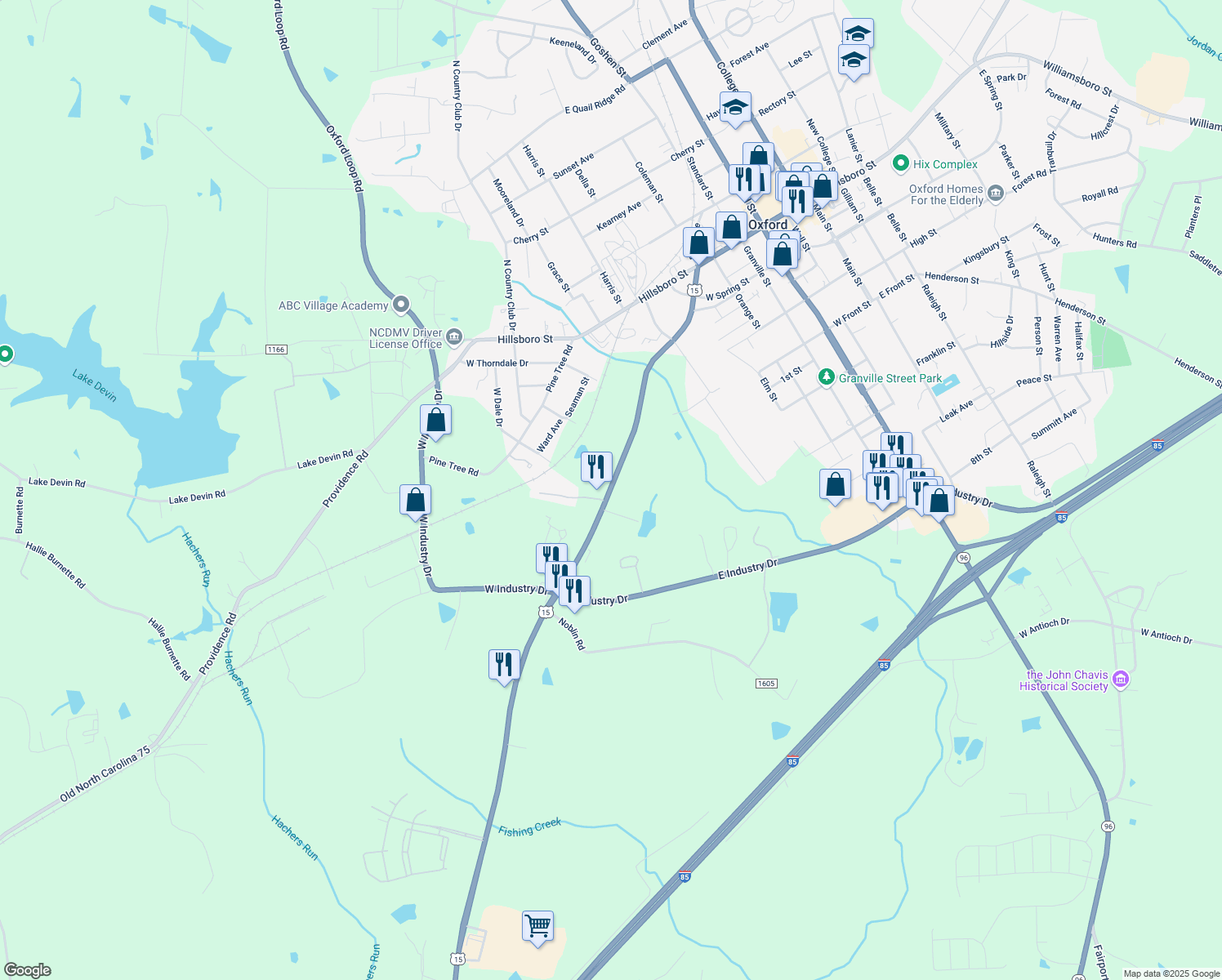 map of restaurants, bars, coffee shops, grocery stores, and more near 465 Lewis Street in Oxford