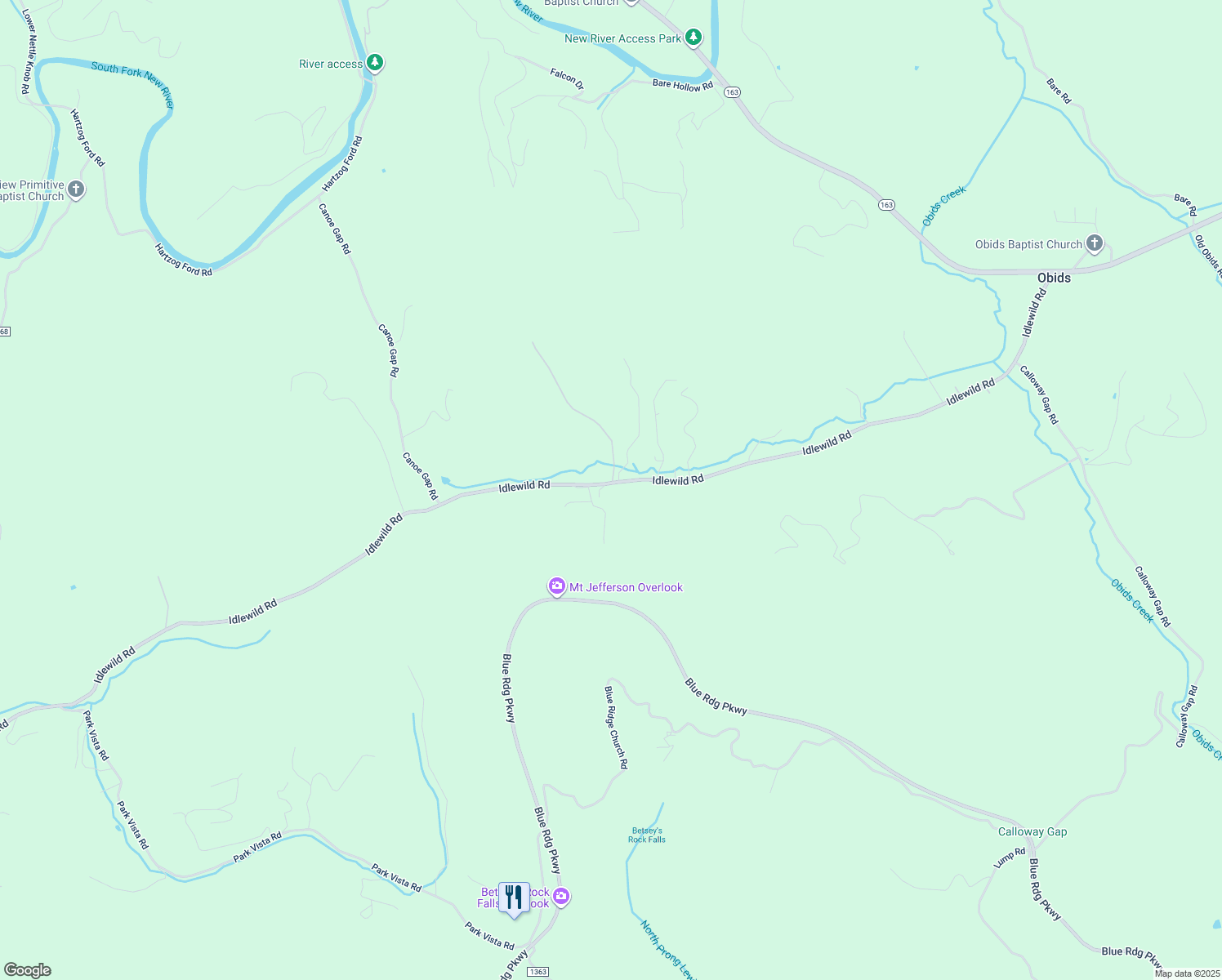 map of restaurants, bars, coffee shops, grocery stores, and more near 1673 Idlewild Road in West Jefferson
