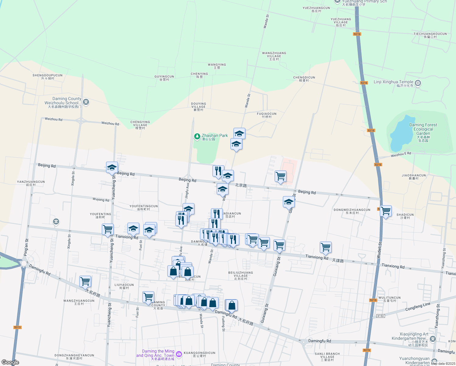map of restaurants, bars, coffee shops, grocery stores, and more near in Handan