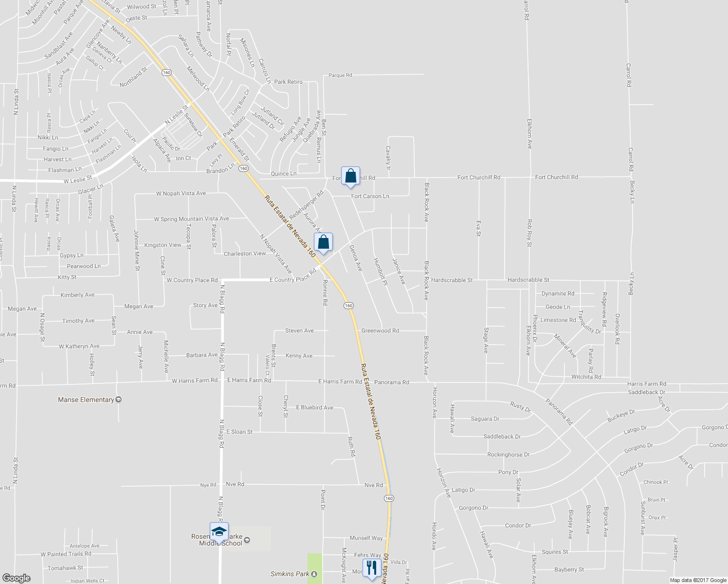 map of restaurants, bars, coffee shops, grocery stores, and more near 5460 Genoa Avenue in Pahrump