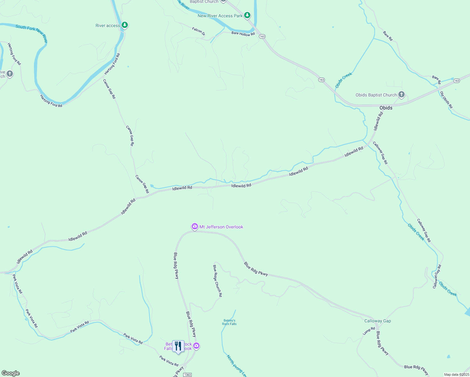 map of restaurants, bars, coffee shops, grocery stores, and more near 1517 Idlewild Road in West Jefferson
