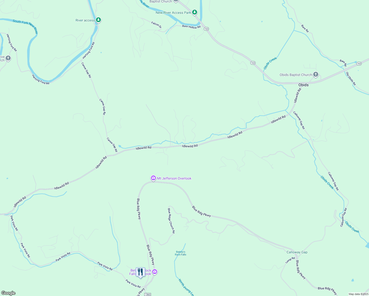 map of restaurants, bars, coffee shops, grocery stores, and more near 1517 Idlewild Road in West Jefferson