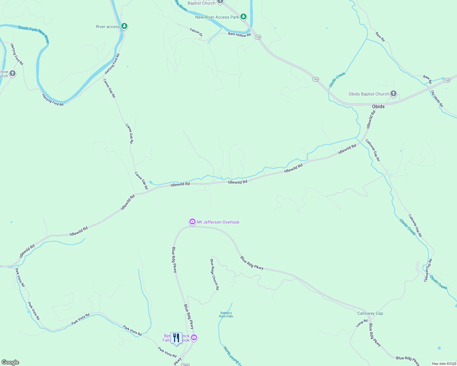 map of restaurants, bars, coffee shops, grocery stores, and more near 1531 Idlewild Road in West Jefferson