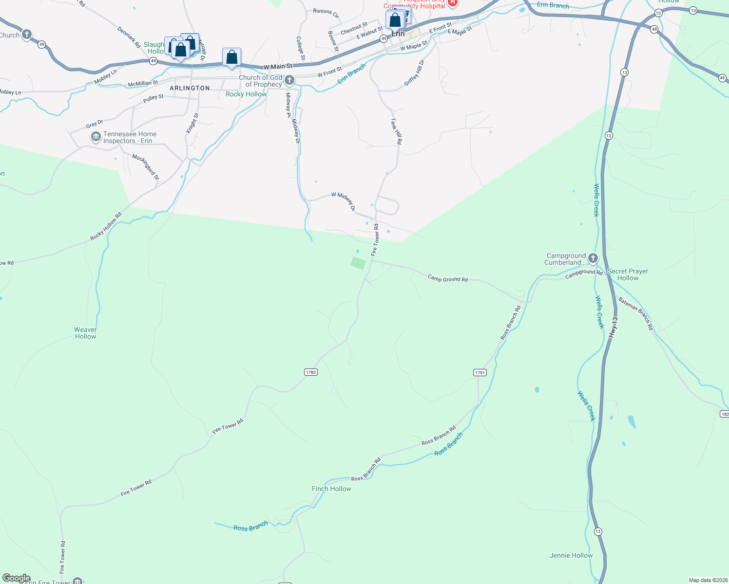 map of restaurants, bars, coffee shops, grocery stores, and more near 337 Fire Tower Road in Erin