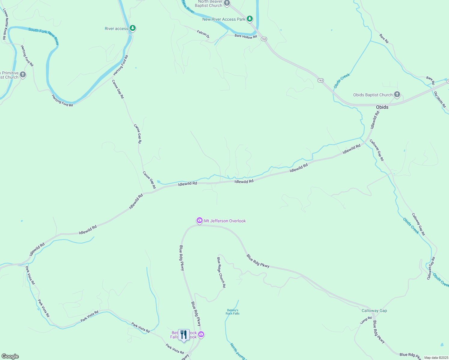 map of restaurants, bars, coffee shops, grocery stores, and more near 1628 Idlewild Road in West Jefferson