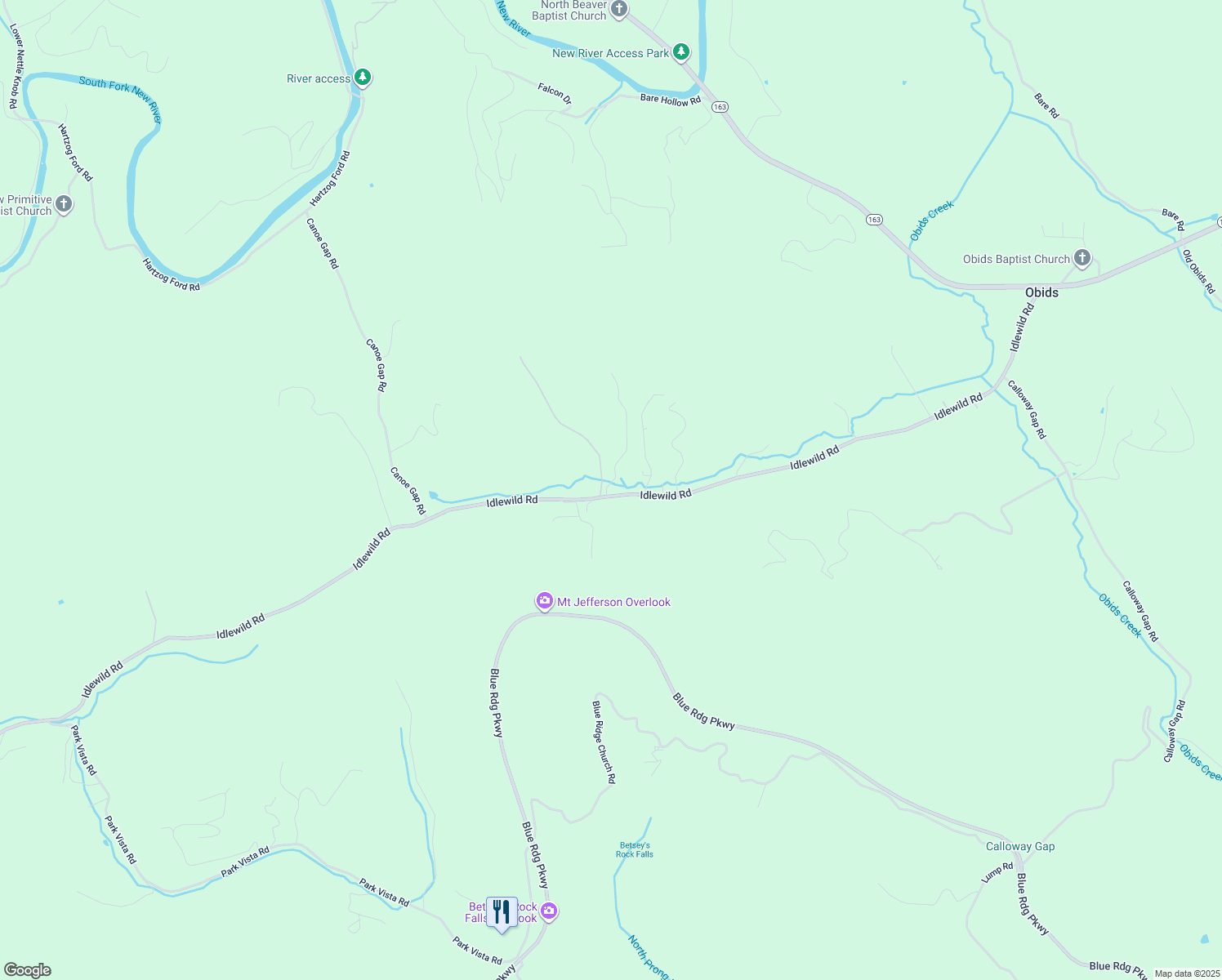 map of restaurants, bars, coffee shops, grocery stores, and more near 1628 Idlewild Road in West Jefferson