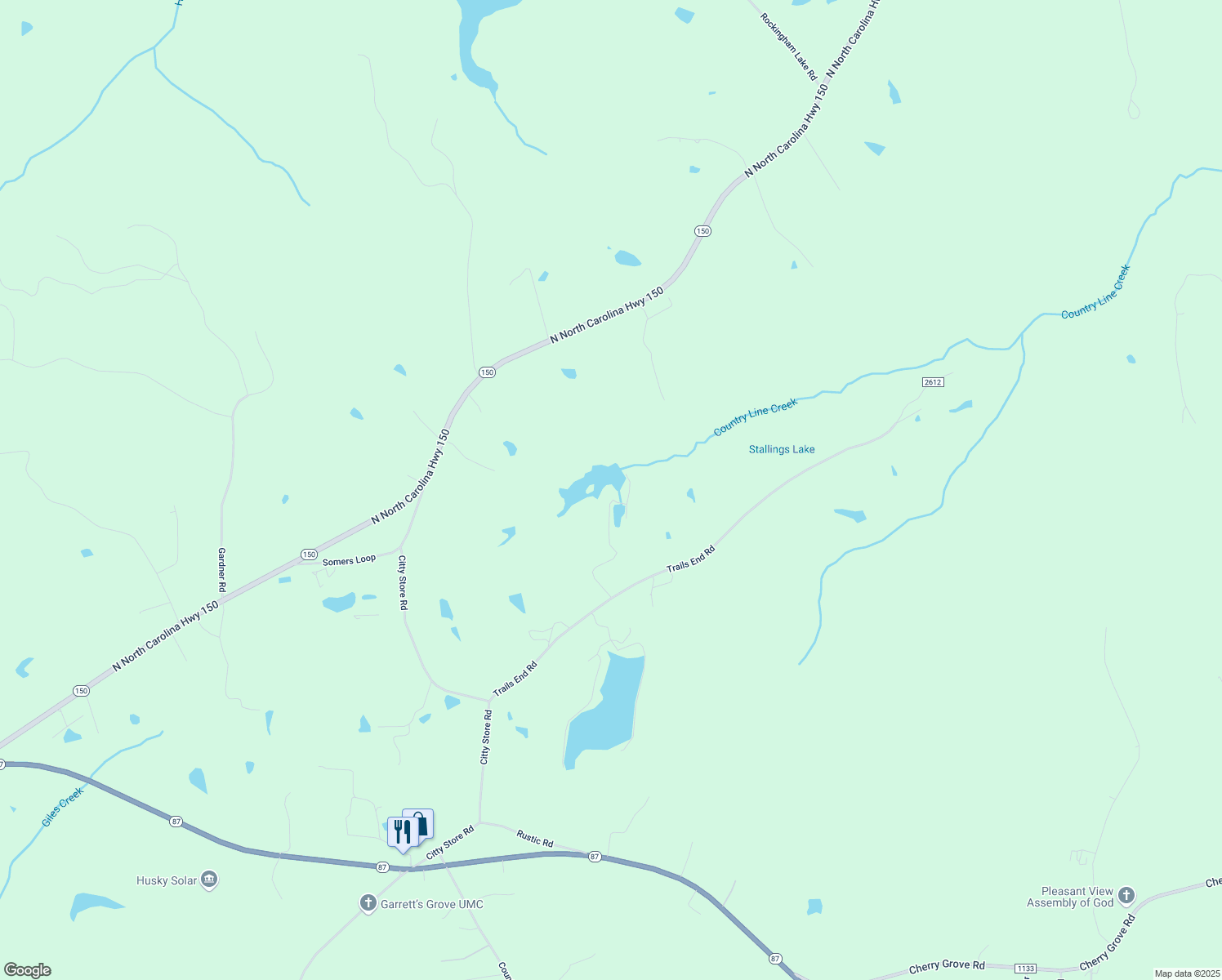 map of restaurants, bars, coffee shops, grocery stores, and more near 348 Trails End Rd in Reidsville