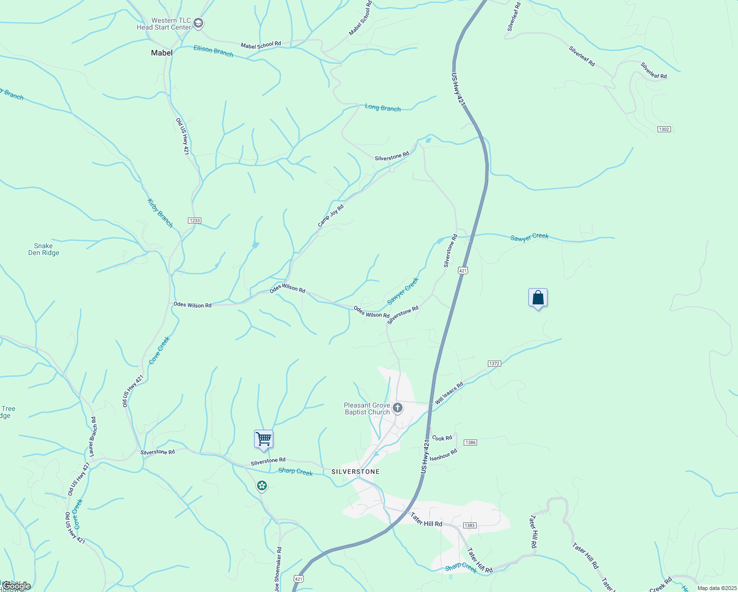 map of restaurants, bars, coffee shops, grocery stores, and more near 1199 Odes Wilson Road in Zionville
