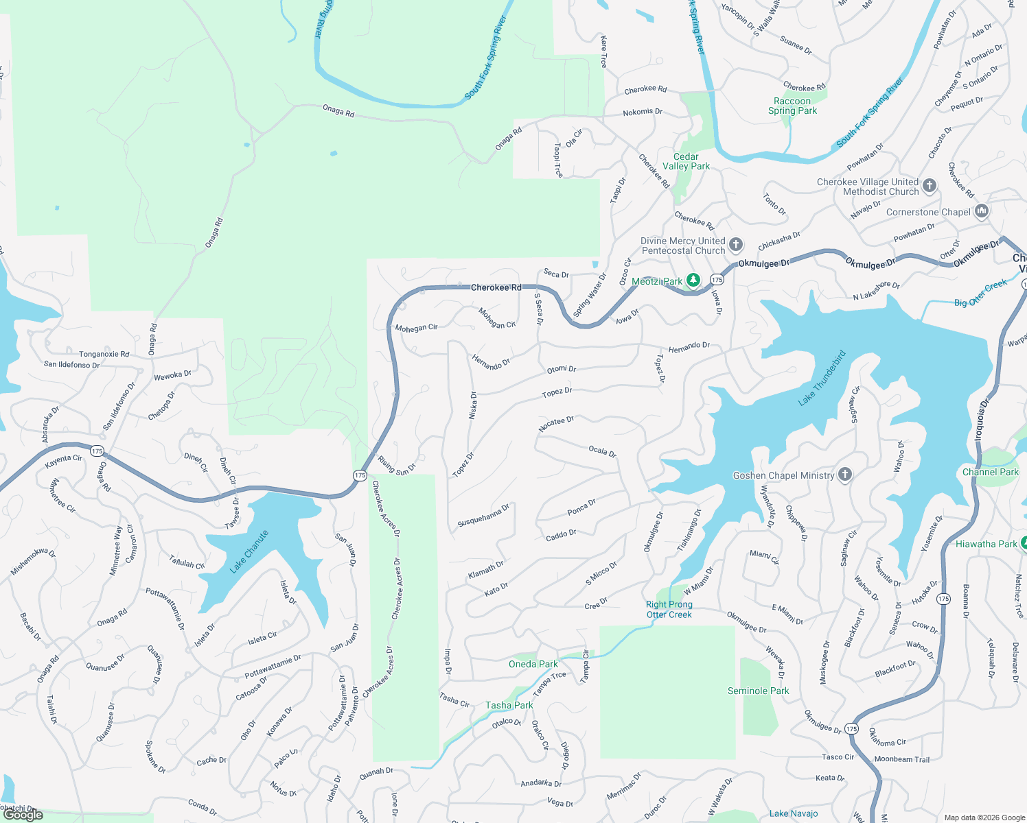 map of restaurants, bars, coffee shops, grocery stores, and more near 37 Topez Drive in Cherokee Village