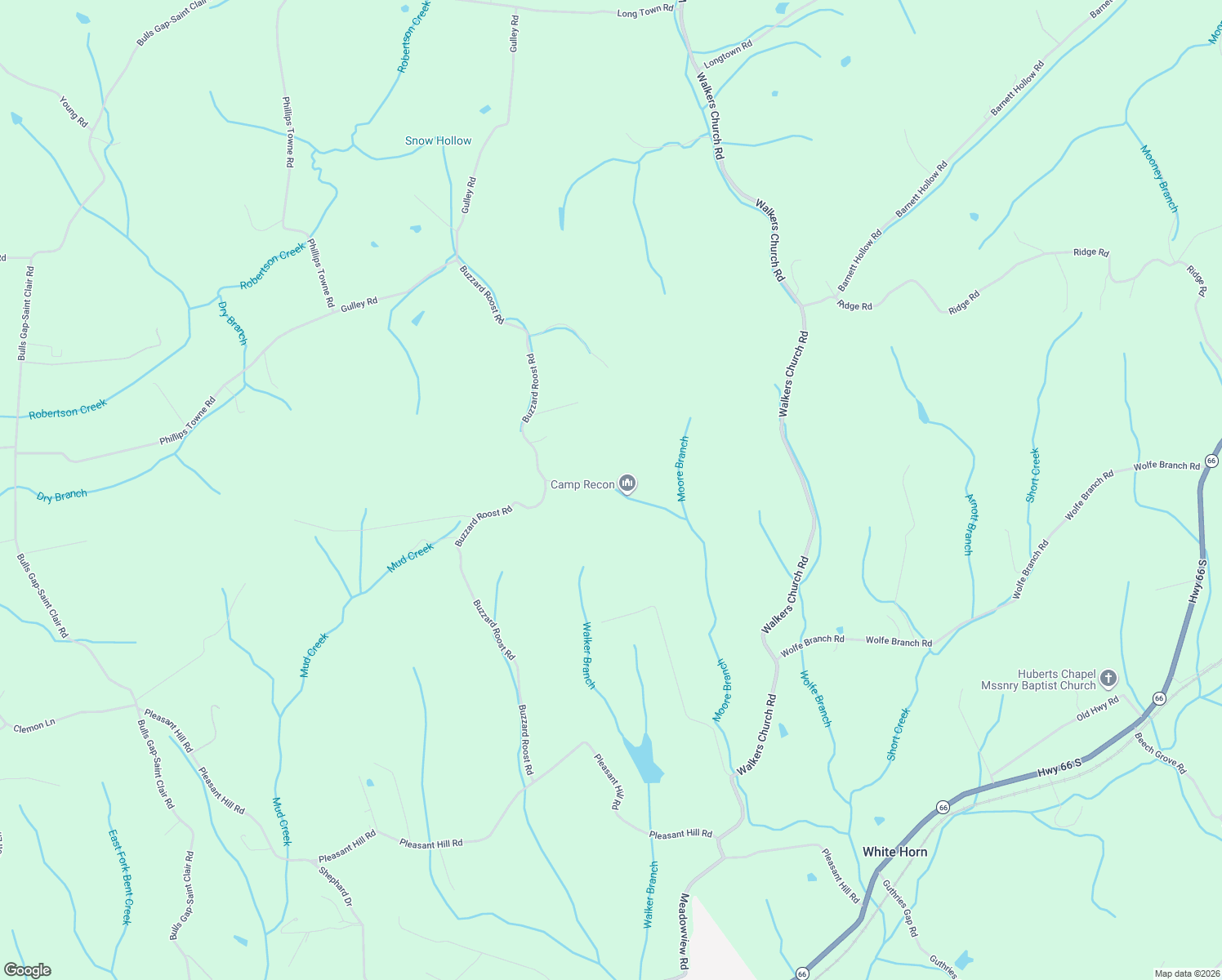 map of restaurants, bars, coffee shops, grocery stores, and more near 185 Green Road in Bulls Gap
