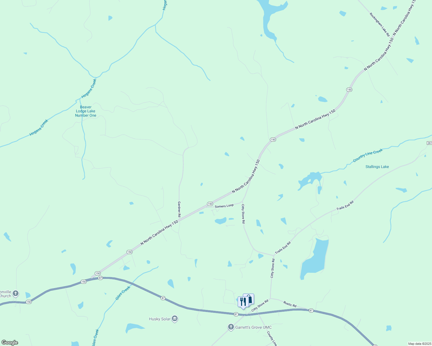 map of restaurants, bars, coffee shops, grocery stores, and more near 2946 North North Carolina Highway 150 in Reidsville