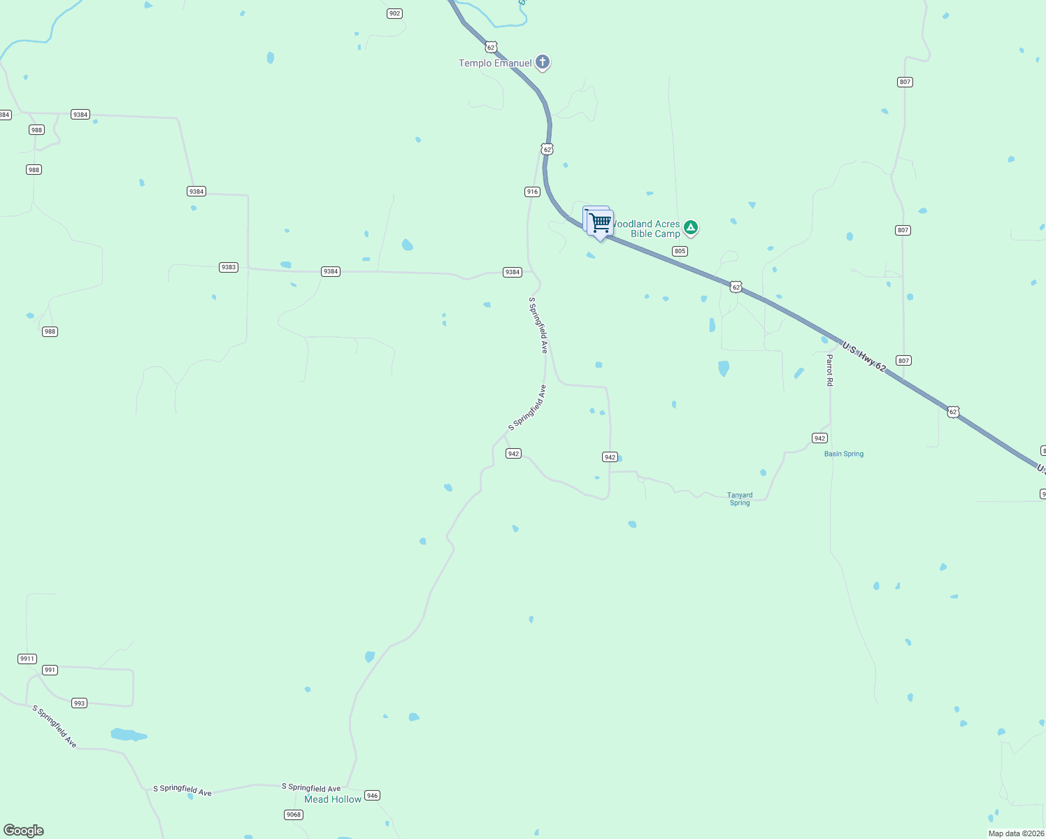 map of restaurants, bars, coffee shops, grocery stores, and more near 1058 County Road 942 in Green Forest