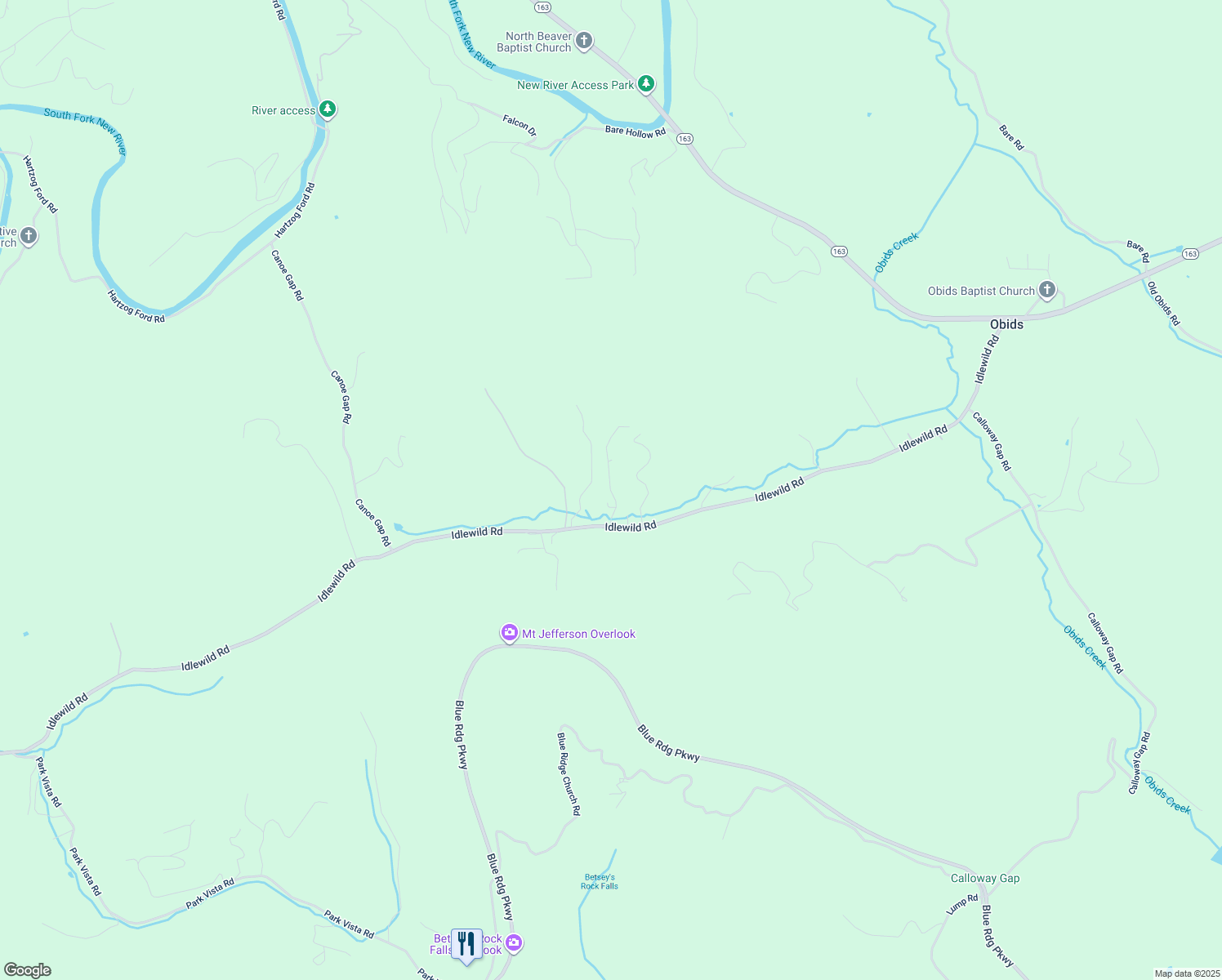 map of restaurants, bars, coffee shops, grocery stores, and more near 1520 Idlewild Road in West Jefferson