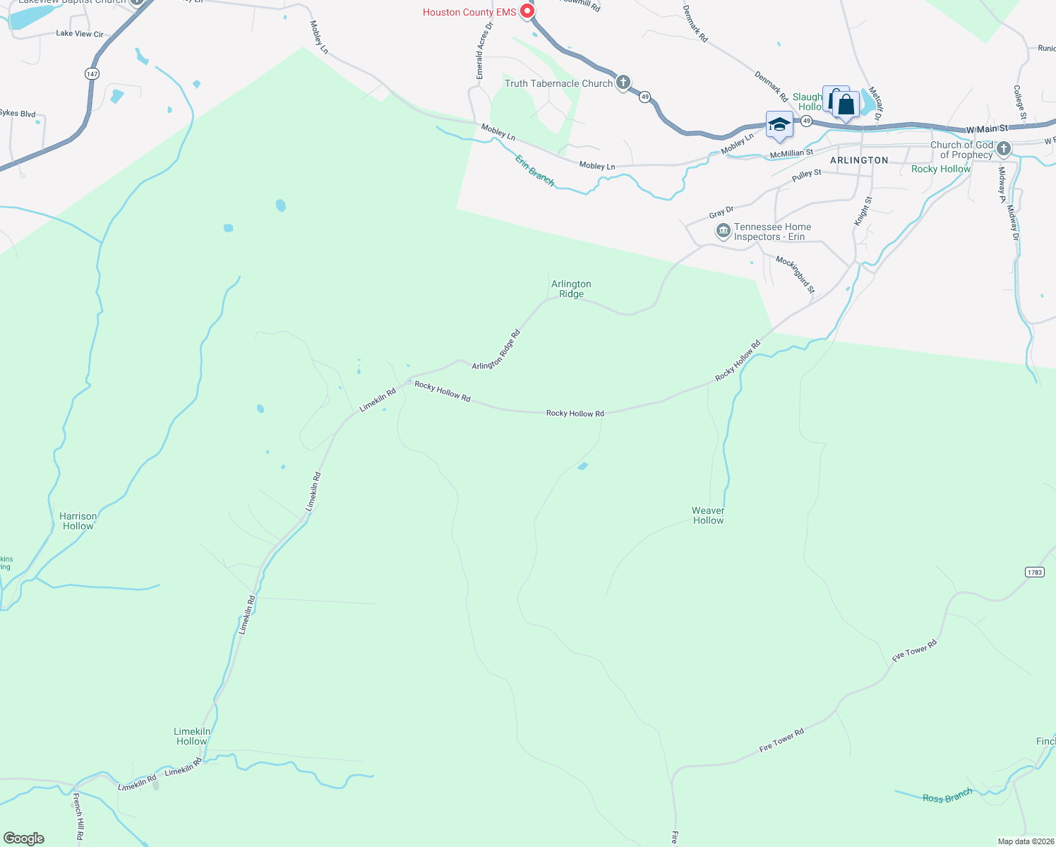 map of restaurants, bars, coffee shops, grocery stores, and more near 1875 Rocky Hollow Road in Erin