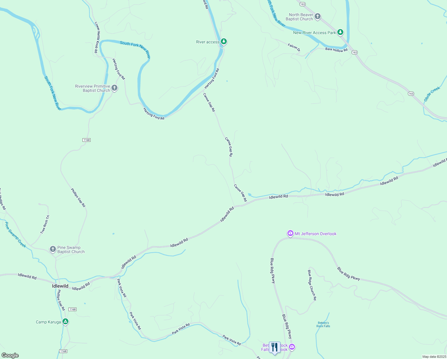 map of restaurants, bars, coffee shops, grocery stores, and more near 331 Idlewild Mountain Estates Road in West Jefferson