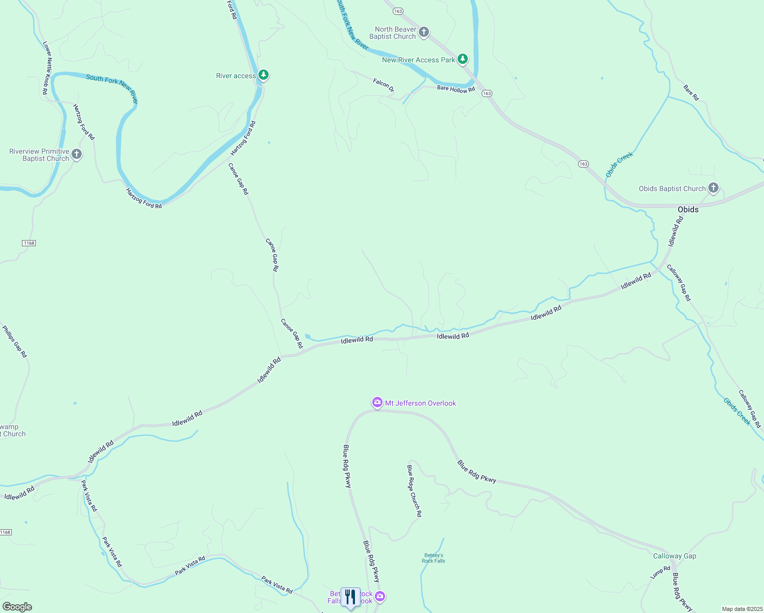 map of restaurants, bars, coffee shops, grocery stores, and more near 1718 Idlewild Road in West Jefferson